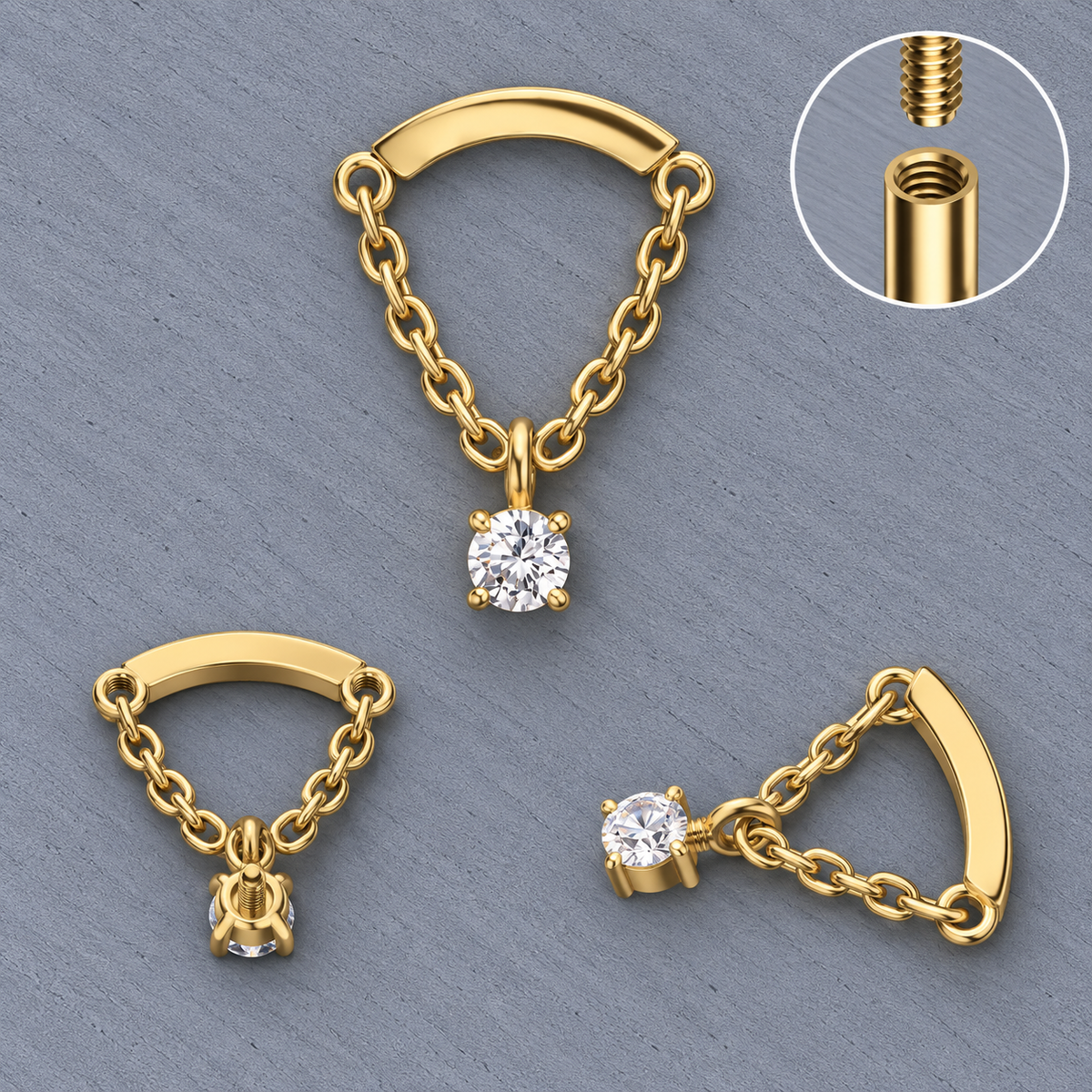Chain and Stone Drop Internally Threaded End in titanium