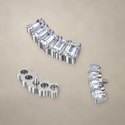 Five-baguette fan internally threaded end in titanium, shown from three angles
