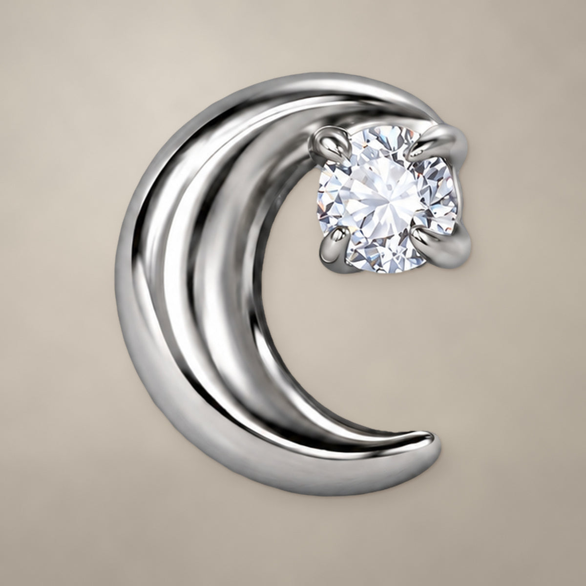 Crescent with stone internally threaded end in titanium