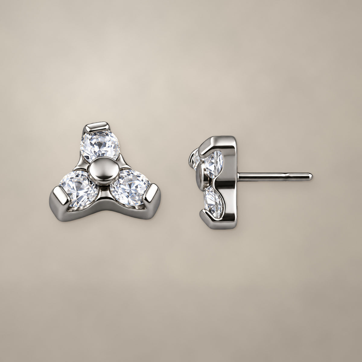 Trinity threadless end in titanium, shown from two angles