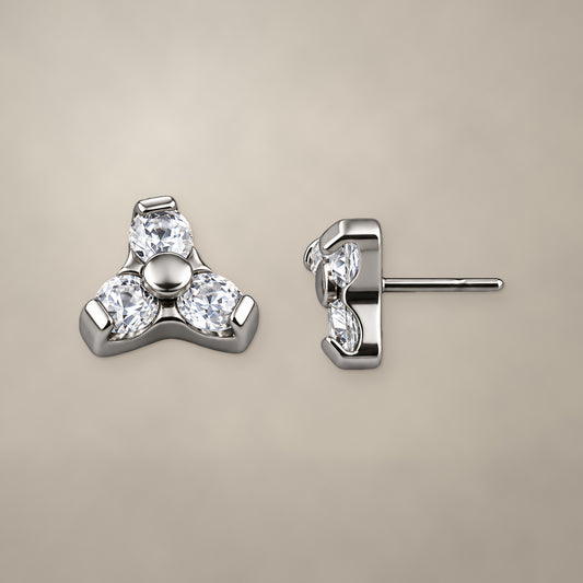 Trinity threadless end in titanium, shown from two angles