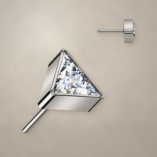 Triangle threadless end in titanium, shown from two angles