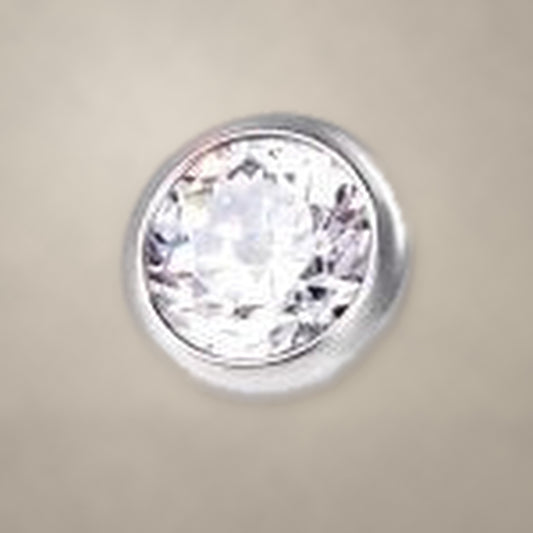 Round bezel-style CZ threadless end in titanium