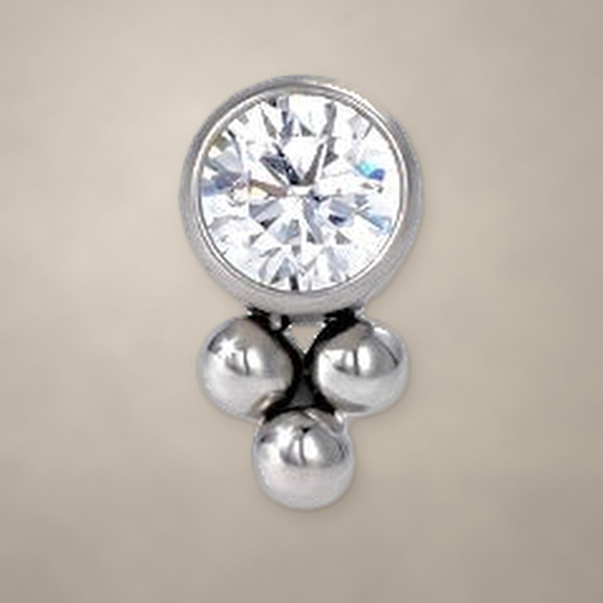 Round stone and bead trio internally threaded end in titanium