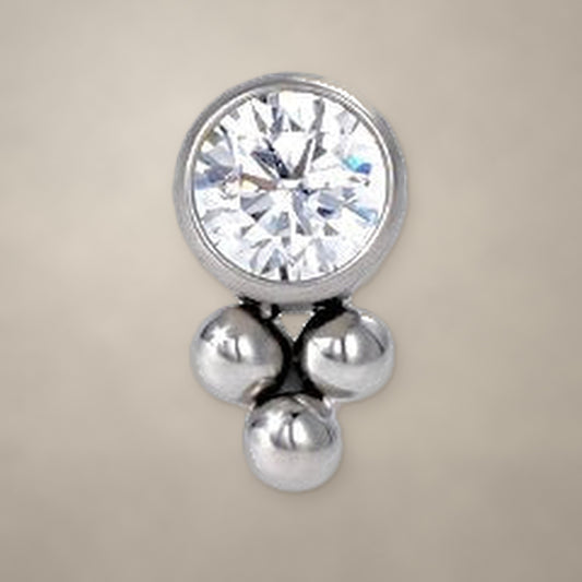 Round stone and bead trio internally threaded end in titanium