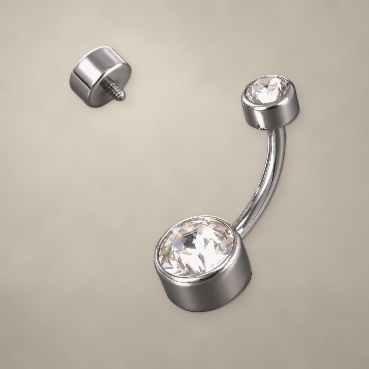 Round gem duo internally threaded navel ring in titanium