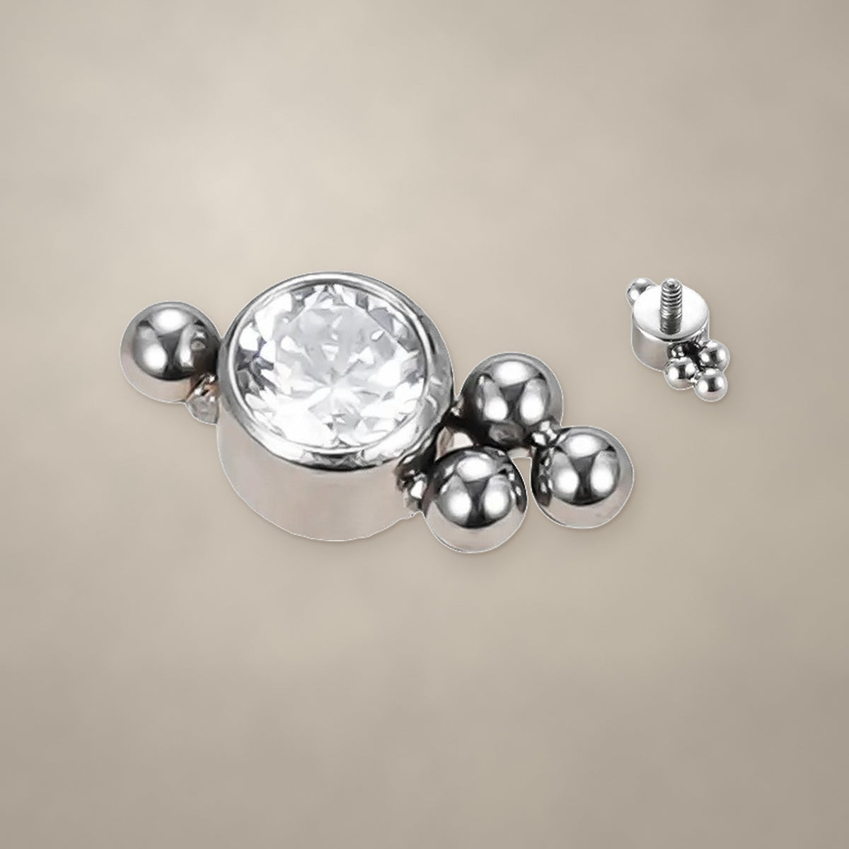 Round stone and beads internally threaded end in titanium