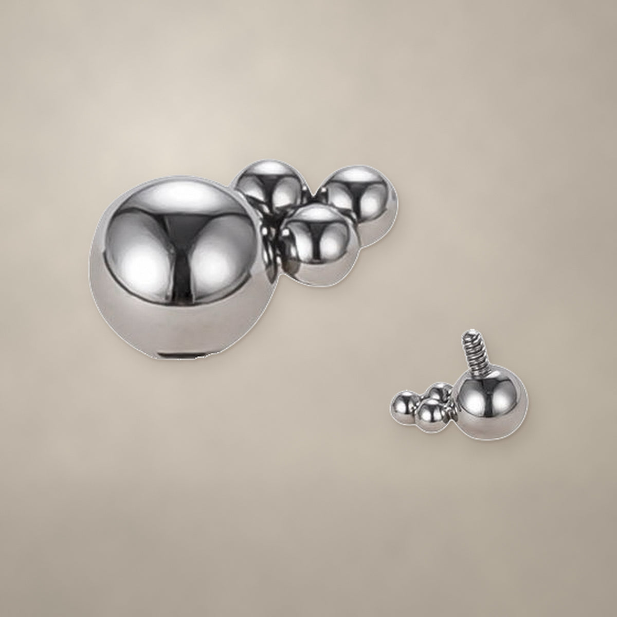 Graduated bead trio internally threaded end in titanium, shown from three angles