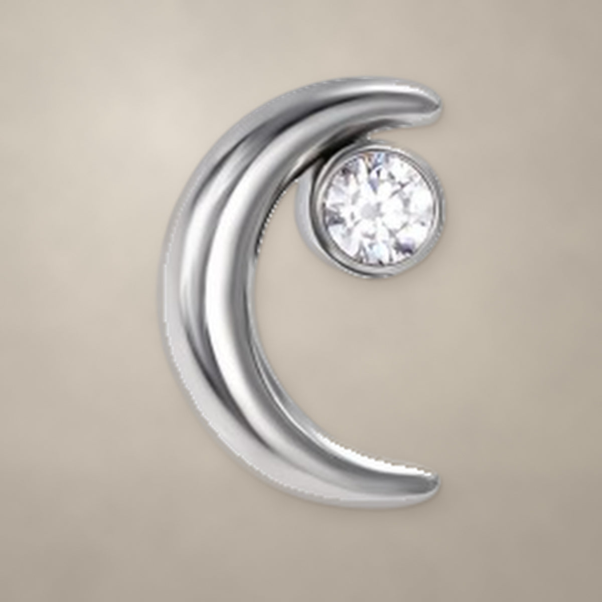 Crescent with round stone internally threaded end in titanium