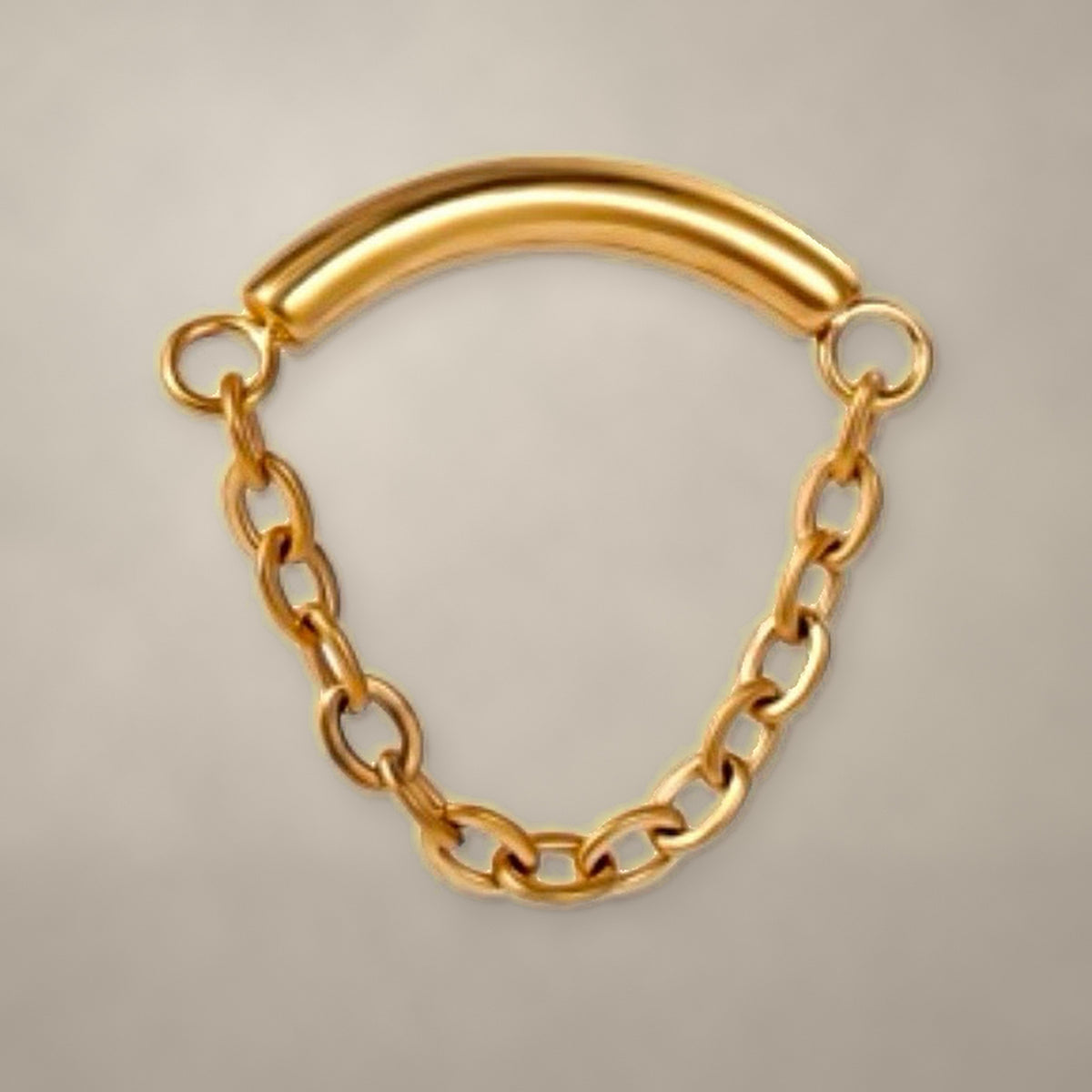 Chain drape internally threaded end with a gold-tone curved bar and chain