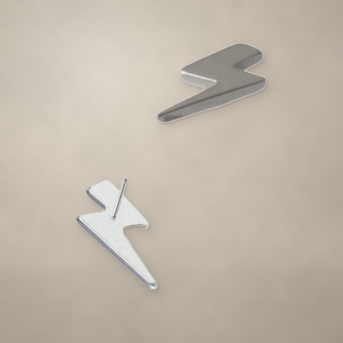 Lightning bolt threadless end in titanium, shown from two angles