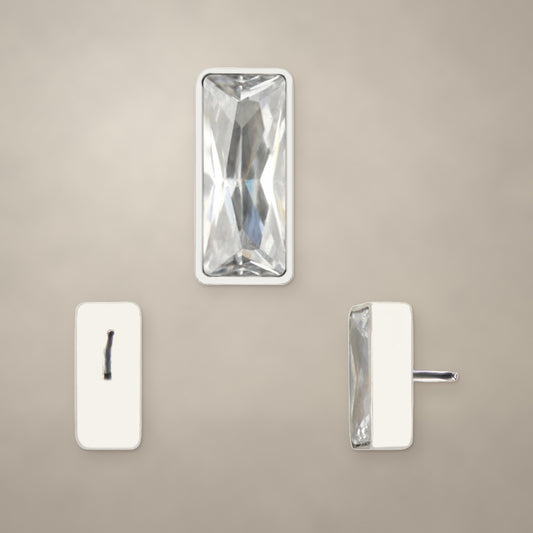 Baguette threadless end in titanium, shown from the front, back and side