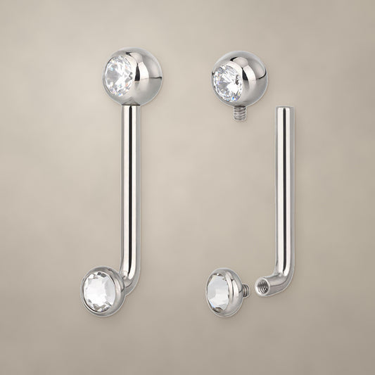 Round gem internally threaded christina bar in titanium