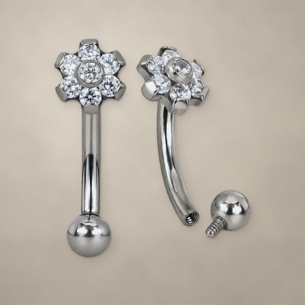 Flower internally threaded curved barbell for rook in titanium