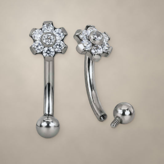 Flower internally threaded curved barbell for rook in titanium